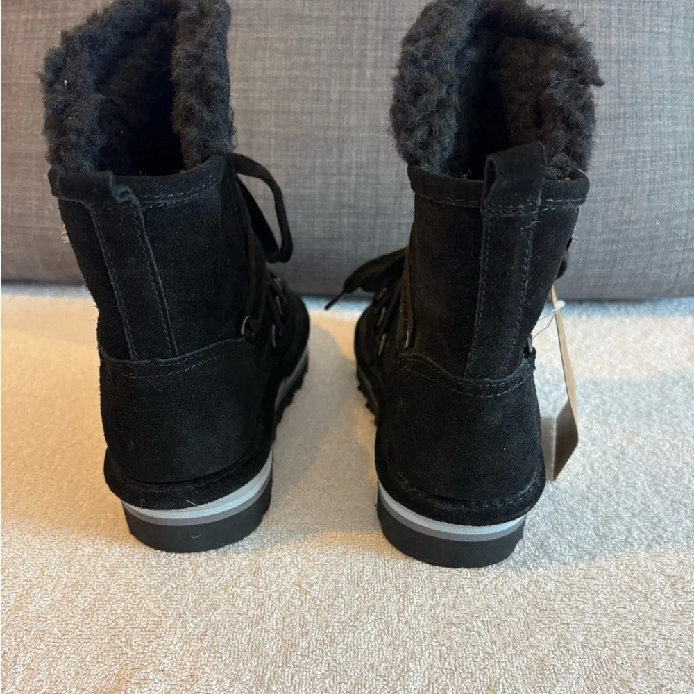 BEARPAW Retro Mondi Platform Boots Black Suede Youth 2 NWT